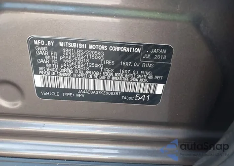 2019 Mitsubishi Outlander Se из США, поврежденный, VIN JA4AD3A37KZ006387